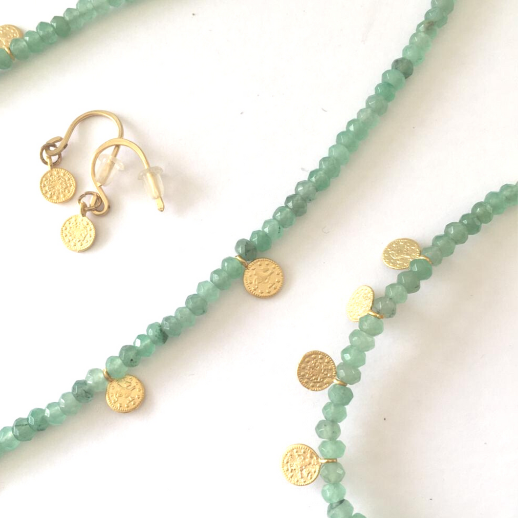 Seafoam Jade Green Necklace by mixmix stories jewellery - Tiny Gold Coin Charm Necklace - Citrus