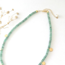 Load image into Gallery viewer, Seafoam Jade Green Necklace by mixmix stories jewellery - Tiny Gold Coin Charm Necklace - Citrus

